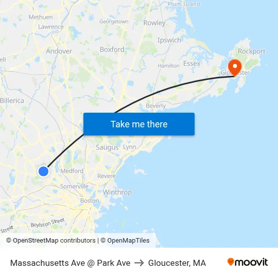 Massachusetts Ave @ Park Ave to Gloucester, MA map