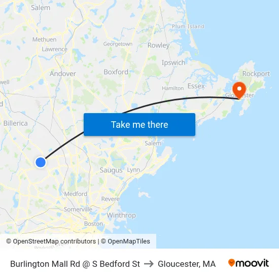 Burlington Mall Rd @ S Bedford St to Gloucester, MA map