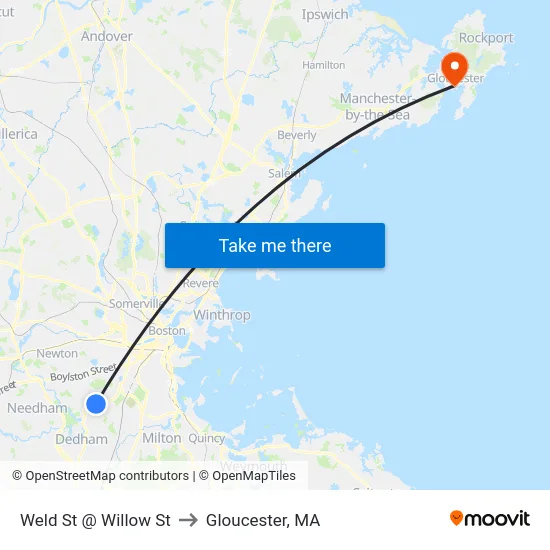 Weld St @ Willow St to Gloucester, MA map