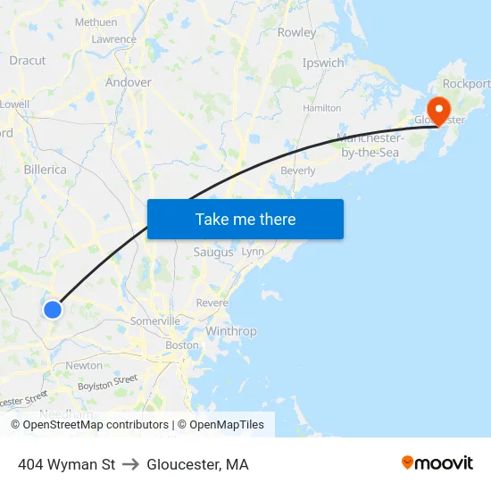 404 Wyman St to Gloucester, MA map