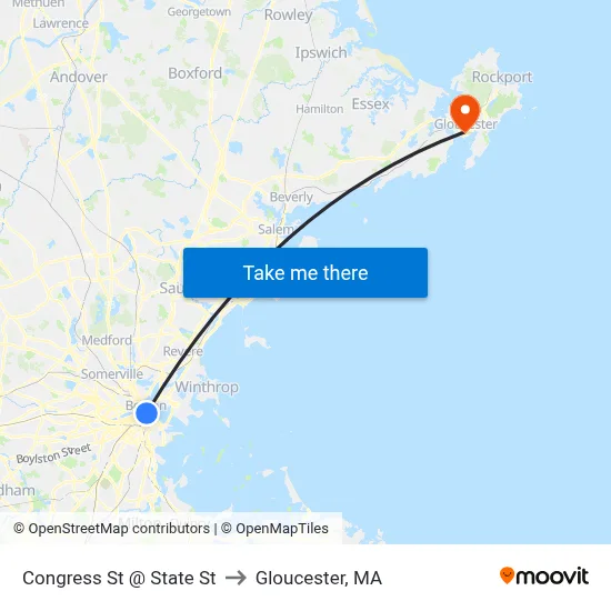 Congress St @ State St to Gloucester, MA map