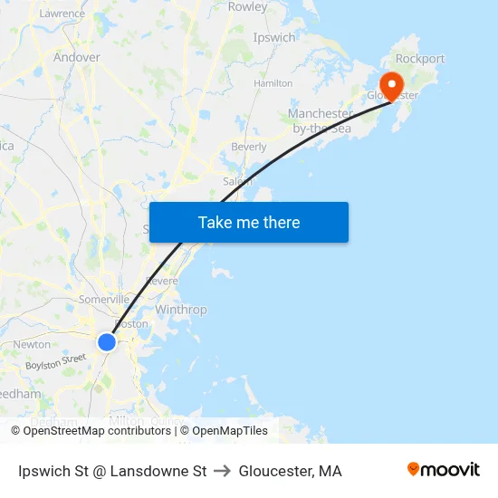 Ipswich St @ Lansdowne St to Gloucester, MA map