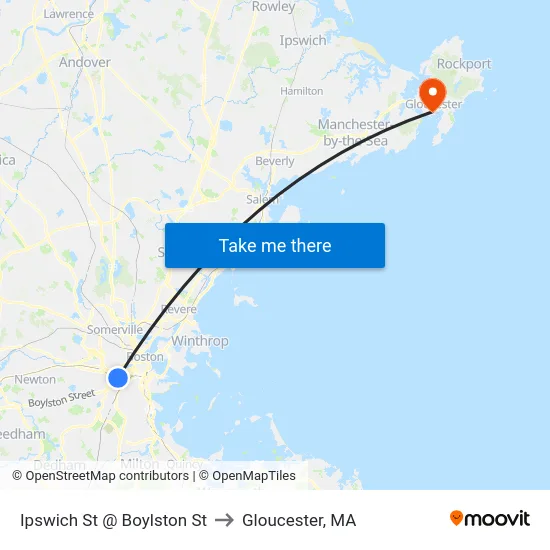 Ipswich St @ Boylston St to Gloucester, MA map