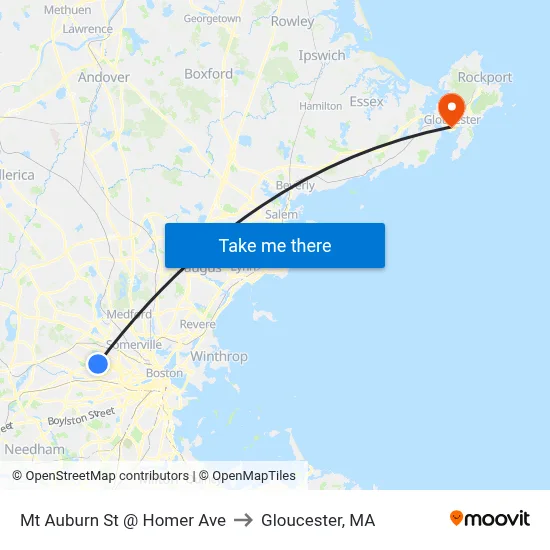 Mt Auburn St @ Homer Ave to Gloucester, MA map
