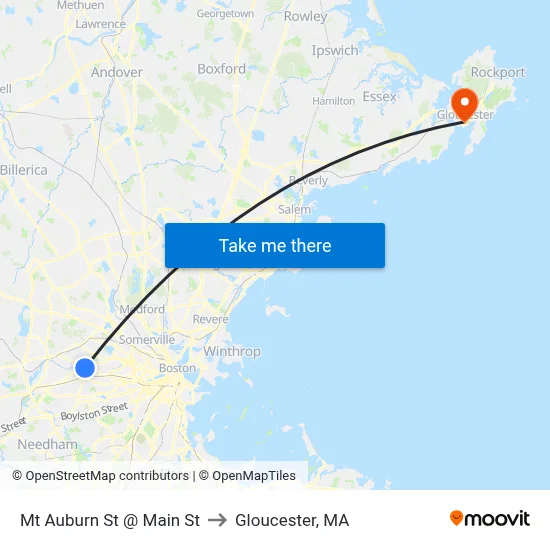Mt Auburn St @ Main St to Gloucester, MA map