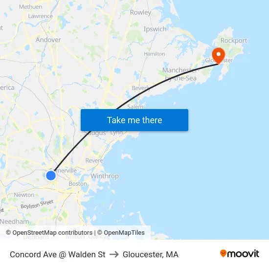 Concord Ave @ Walden St to Gloucester, MA map