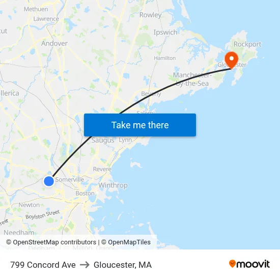 799 Concord Ave to Gloucester, MA map
