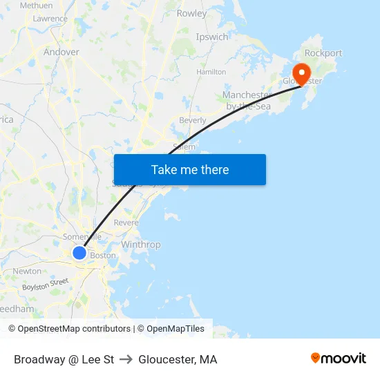Broadway @ Lee St to Gloucester, MA map