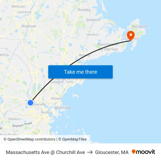 Massachusetts Ave @ Churchill Ave to Gloucester, MA map