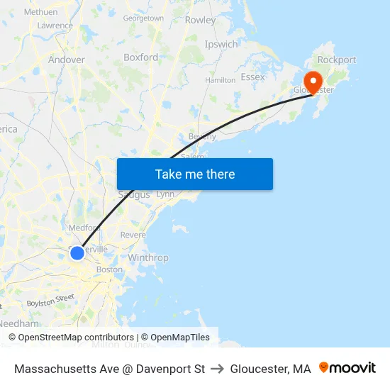 Massachusetts Ave @ Davenport St to Gloucester, MA map