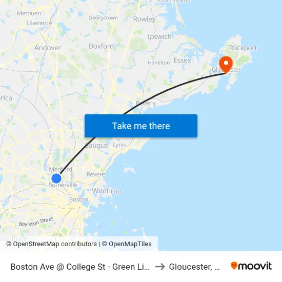 Boston Ave @ College St - Green Line to Gloucester, MA map