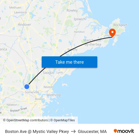 Boston Ave @ Mystic Valley Pkwy to Gloucester, MA map