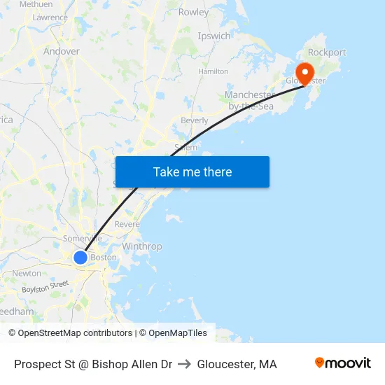 Prospect St @ Bishop Allen Dr to Gloucester, MA map