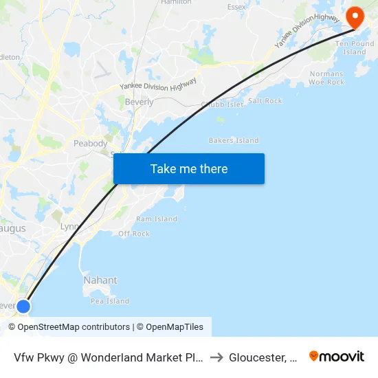 Vfw Pkwy @ Wonderland Market Place to Gloucester, MA map