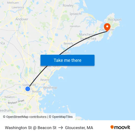 Washington St @ Beacon St to Gloucester, MA map