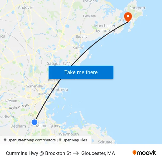 Cummins Hwy @ Brockton St to Gloucester, MA map
