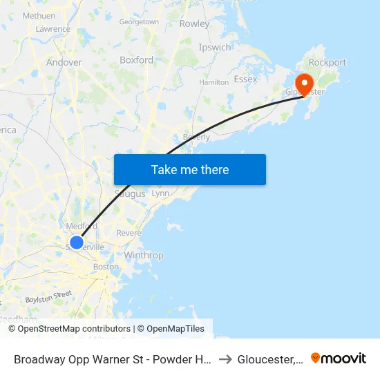 Broadway Opp Warner St - Powder House Sq to Gloucester, MA map