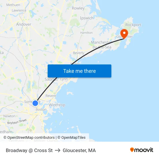 Broadway @ Cross St to Gloucester, MA map