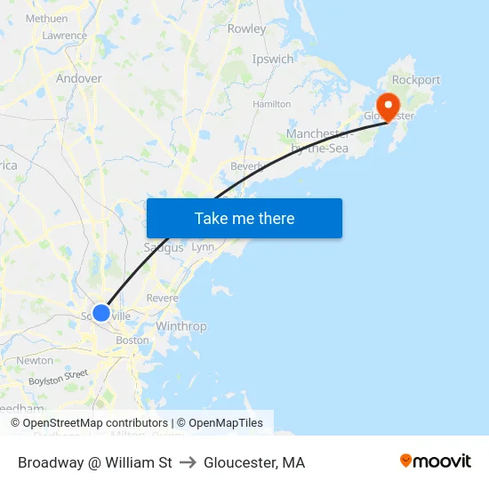 Broadway @ William St to Gloucester, MA map