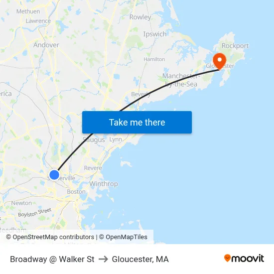Broadway @ Walker St to Gloucester, MA map