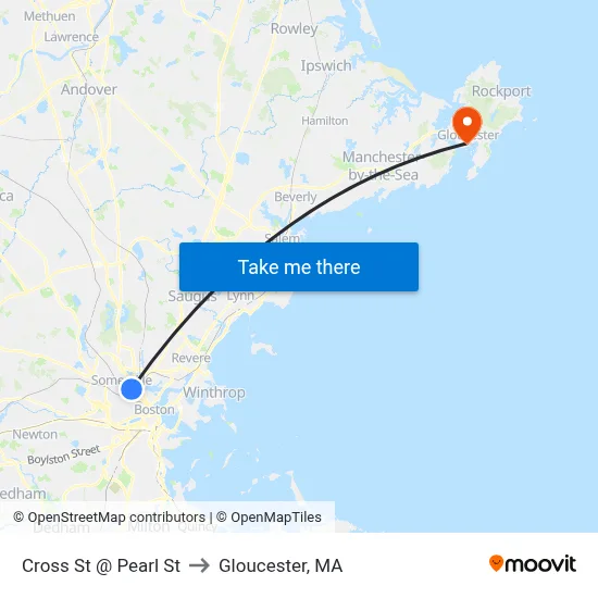 Cross St @ Pearl St to Gloucester, MA map