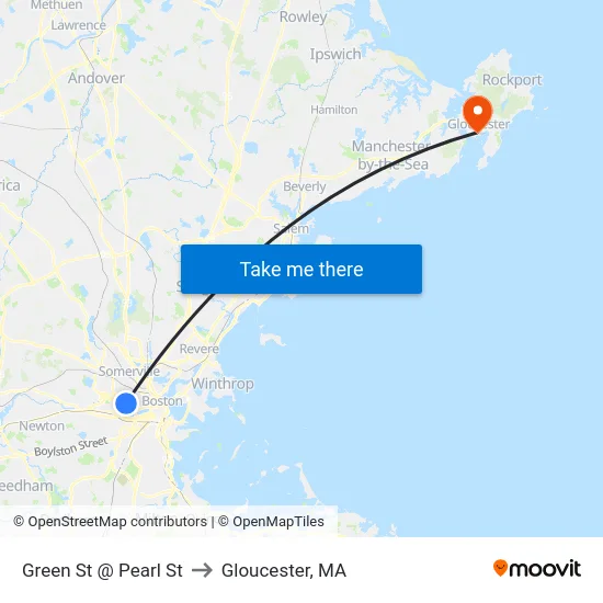 Green St @ Pearl St to Gloucester, MA map