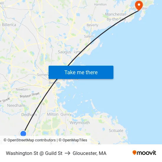 Washington St @ Guild St to Gloucester, MA map