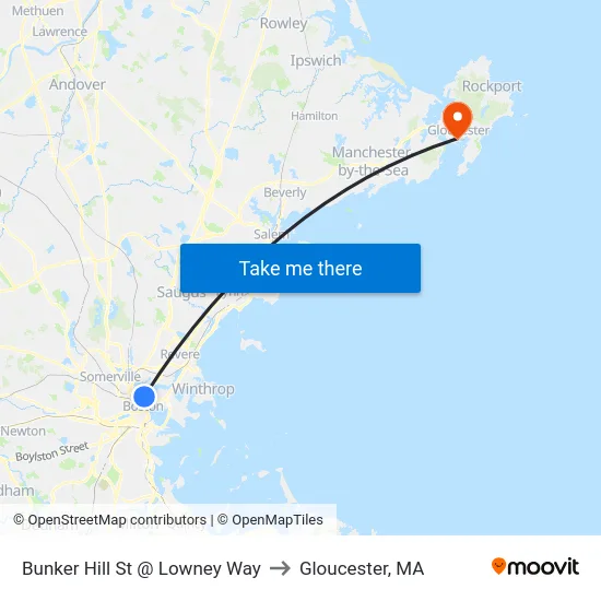 Bunker Hill St @ Lowney Way to Gloucester, MA map