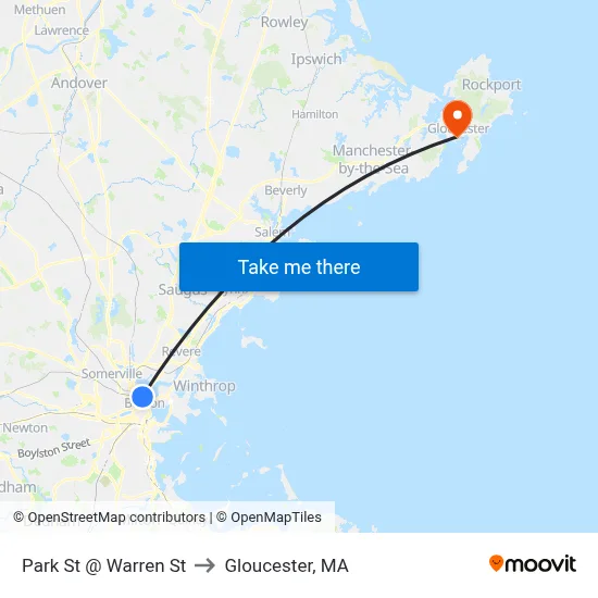 Park St @ Warren St to Gloucester, MA map