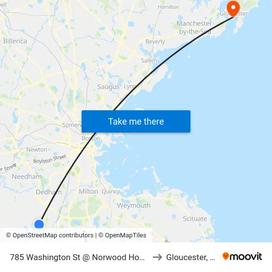 785 Washington St @ Norwood Hospital to Gloucester, MA map