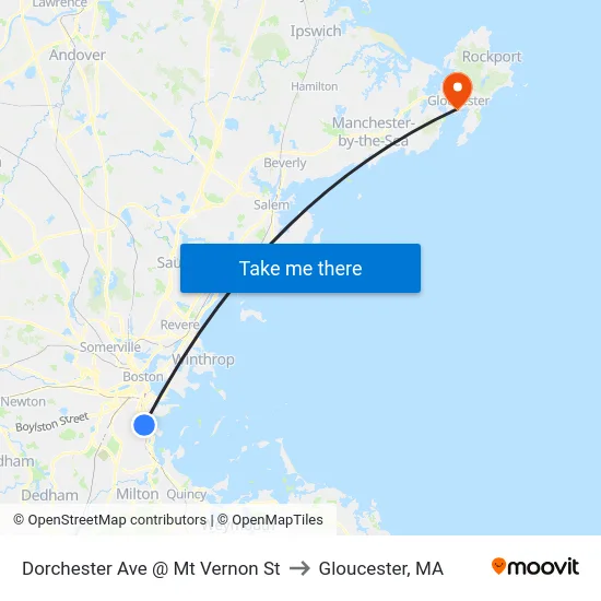 Dorchester Ave @ Mt Vernon St to Gloucester, MA map