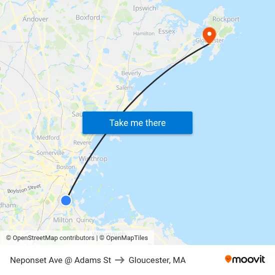 Neponset Ave @ Adams St to Gloucester, MA map