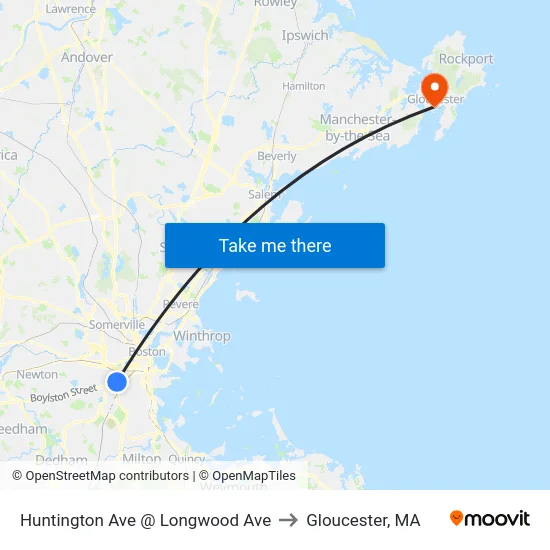 Huntington Ave @ Longwood Ave to Gloucester, MA map