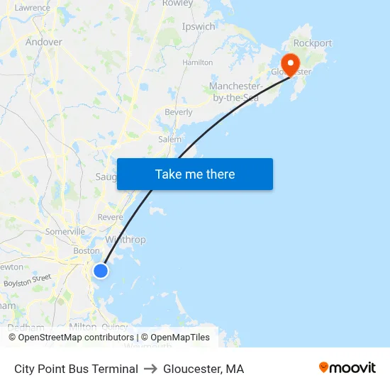 City Point Bus Terminal to Gloucester, MA map