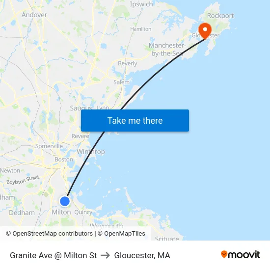 Granite Ave @ Milton St to Gloucester, MA map