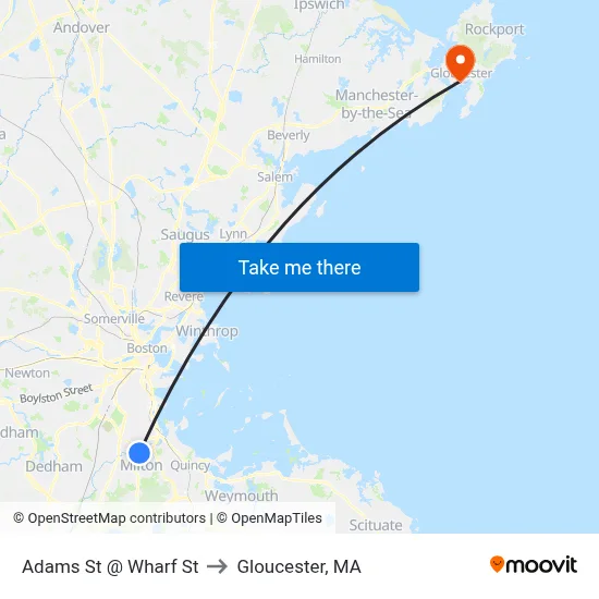 Adams St @ Wharf St to Gloucester, MA map