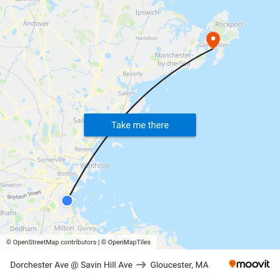 Dorchester Ave @ Savin Hill Ave to Gloucester, MA map
