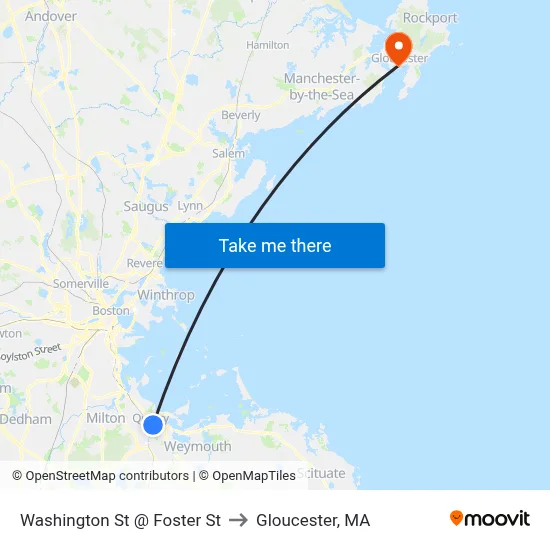 Washington St @ Foster St to Gloucester, MA map