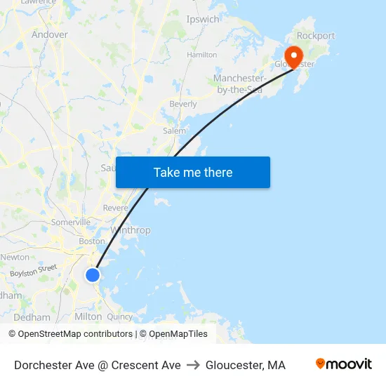 Dorchester Ave @ Crescent Ave to Gloucester, MA map