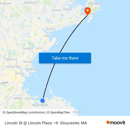 Lincoln St @ Lincoln Plaza to Gloucester, MA map