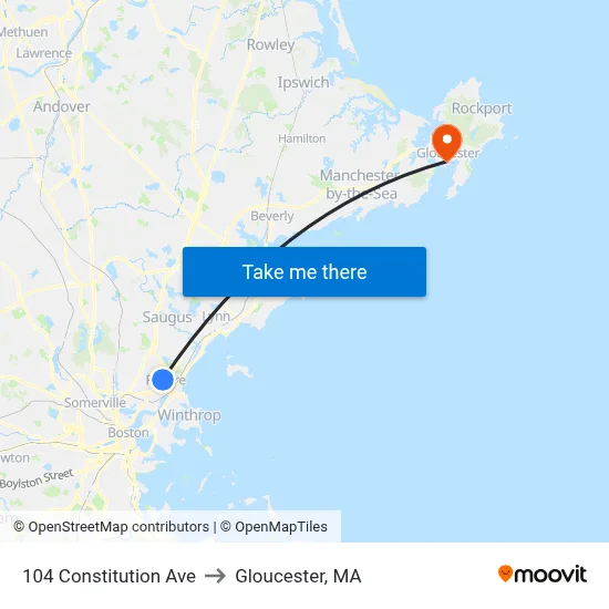 104 Constitution Ave to Gloucester, MA map
