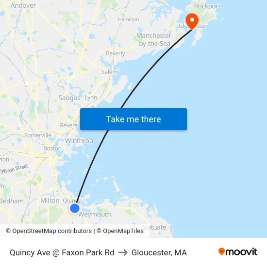 Quincy Ave @ Faxon Park Rd to Gloucester, MA map