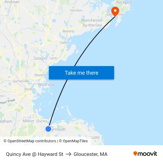 Quincy Ave @ Hayward St to Gloucester, MA map