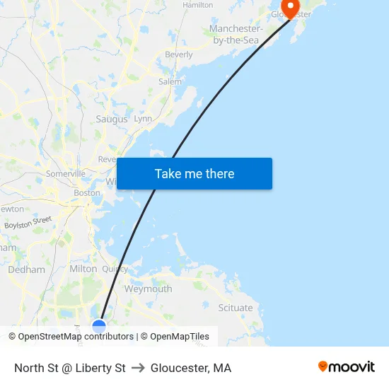 North St @ Liberty St to Gloucester, MA map