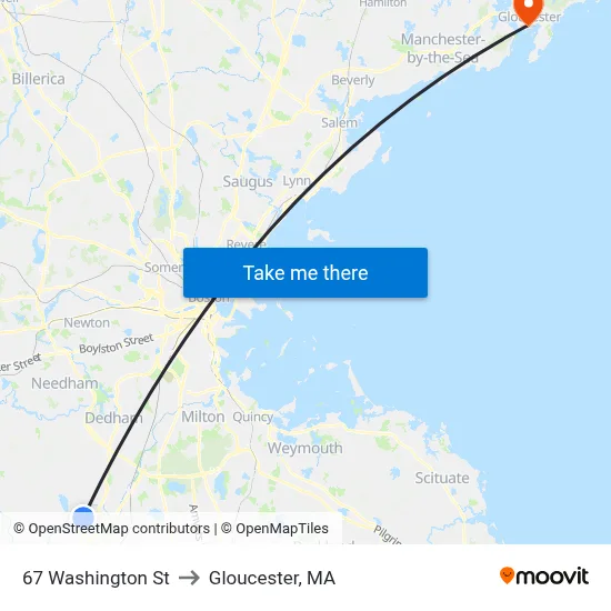 67 Washington St to Gloucester, MA map