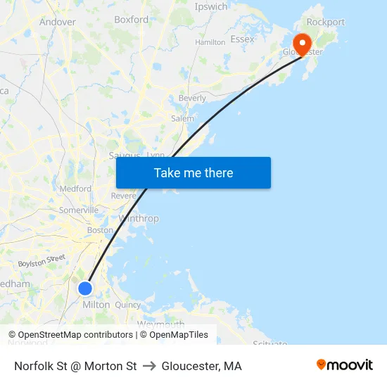 Norfolk St @ Morton St to Gloucester, MA map