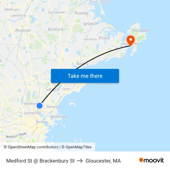 Medford St @ Brackenbury St to Gloucester, MA map