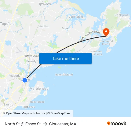 North St @ Essex St to Gloucester, MA map