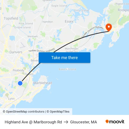 Highland Ave @ Marlborough Rd to Gloucester, MA map