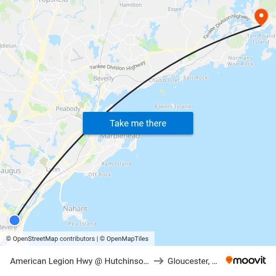 American Legion Hwy @ Hutchinson St to Gloucester, MA map